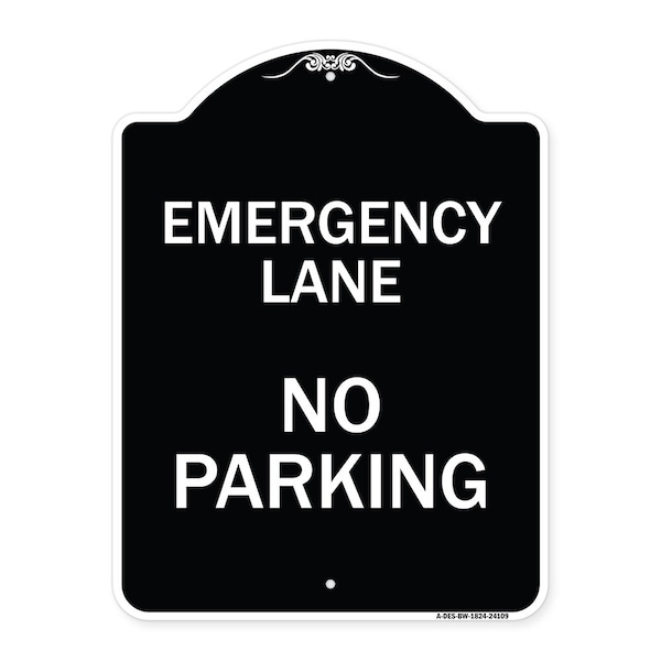 Emergency Lane No Parking Heavy-Gauge Aluminum Architectural Sign, 24" x 18", BW-1824-24109